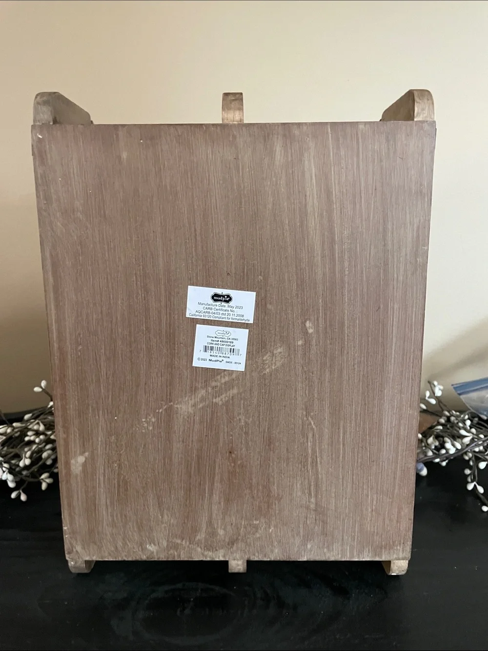NWT Mud Pie Wooden/Glass Vino & Brews Bottle Cork/Cap Crate-Rustic Brown-13”x9”